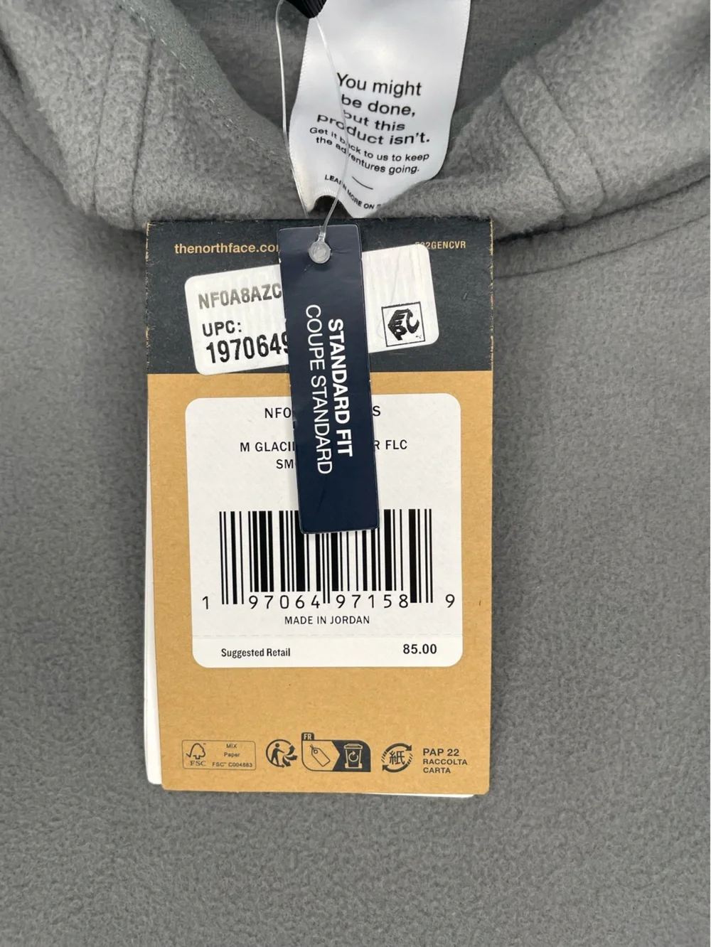 NWT The North Face Gray Glacier Fleece Scuba Neck Pullover-Men’s Small